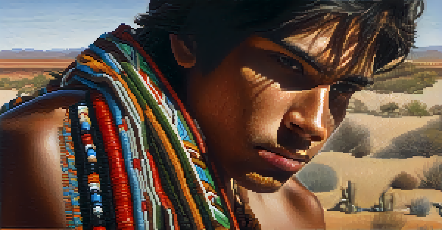 A close-up of a young Indigenous man holding peyote cactus, showcasing traditional beadwork and natural textures in the background.