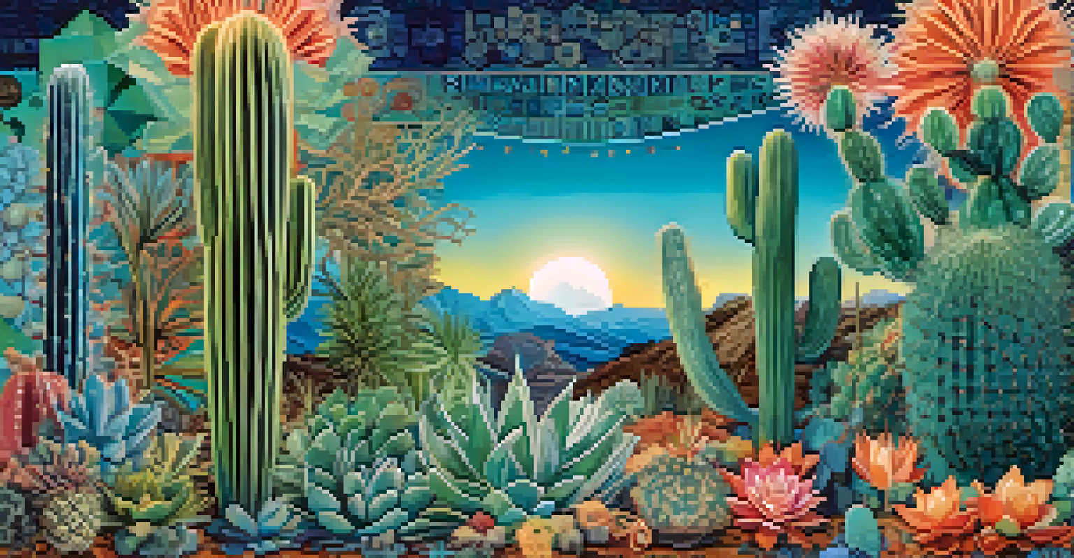 Digital collage of peyote symbolism with abstract shapes and vibrant colors against a gradient background.