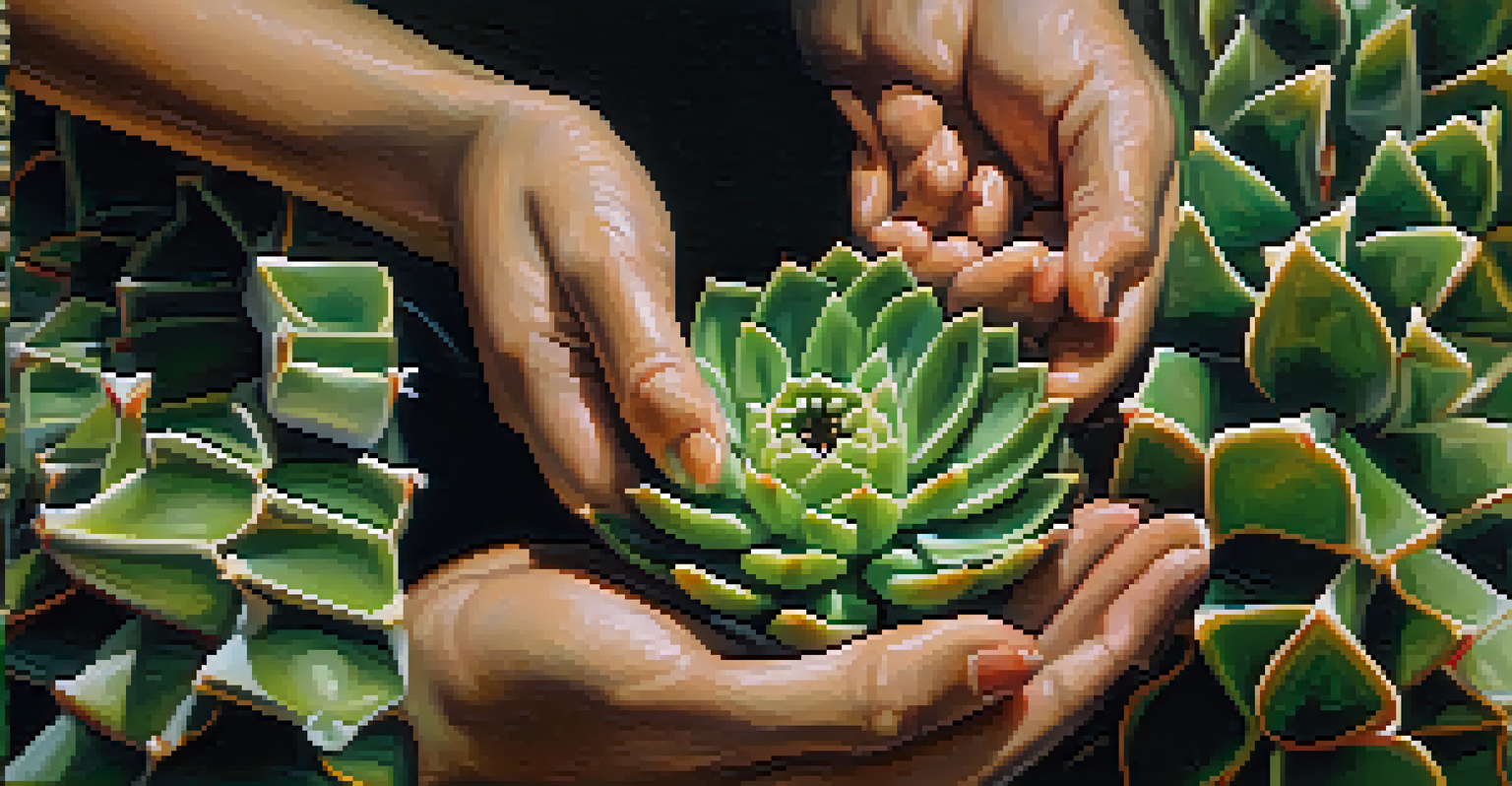 Close-up of hands holding a Peyote cactus, showcasing its texture and vibrant green color, with a softly blurred ceremonial background.