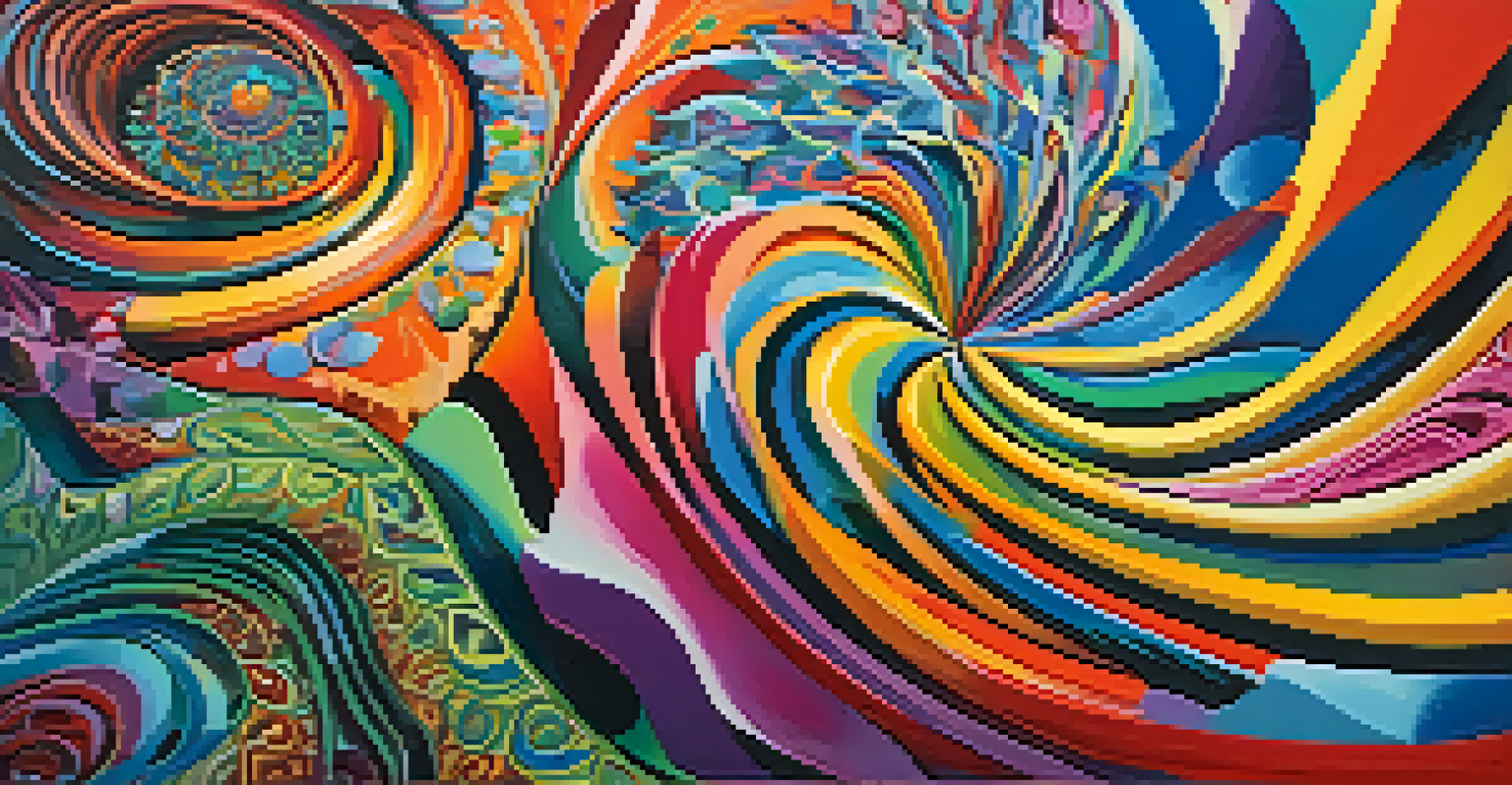 An abstract art piece with bold geometric shapes and vibrant colors inspired by psychedelic themes.