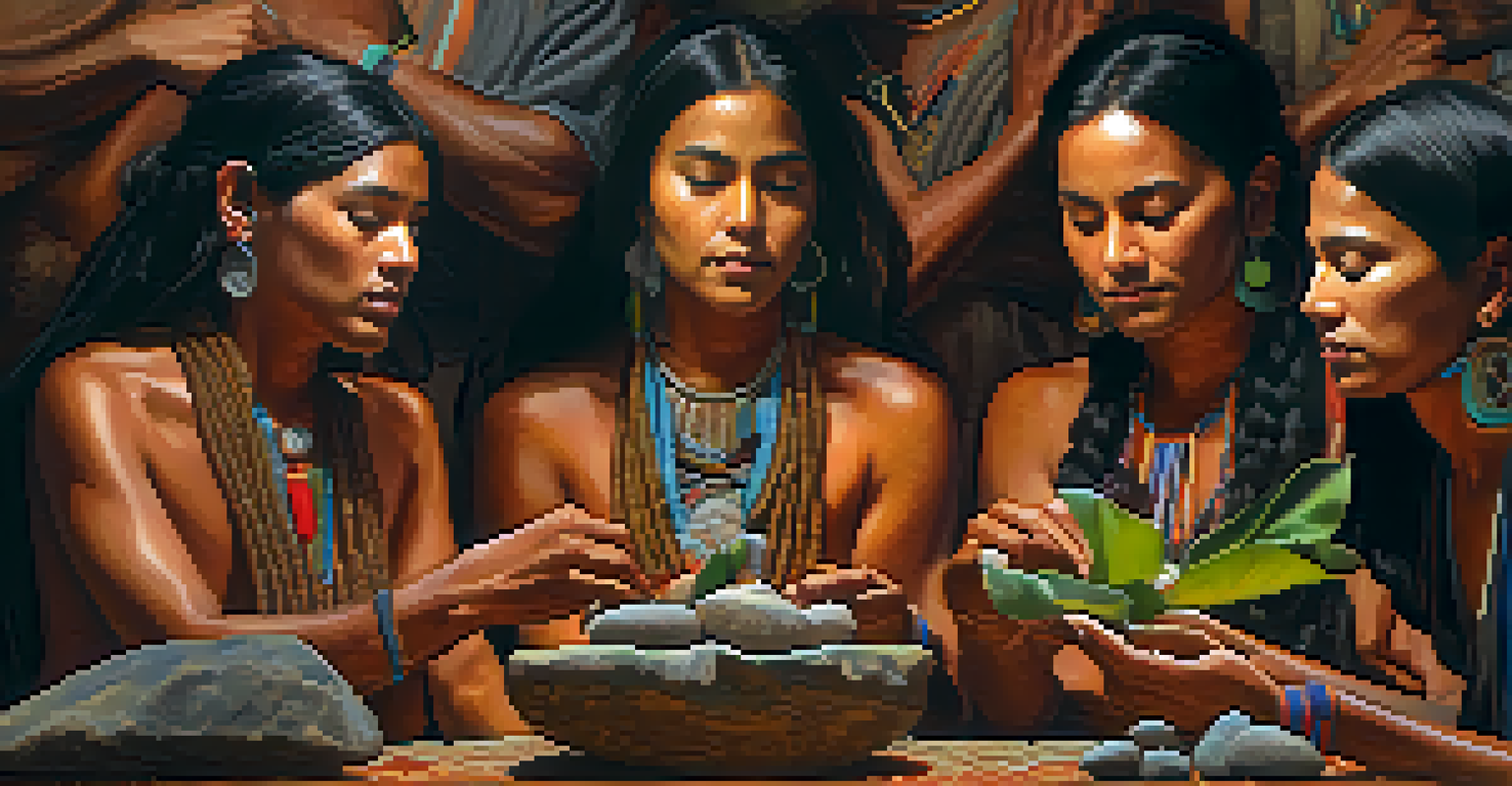 Close-up of individuals in a Peyote ritual, sharing experiences, with traditional items in their hands and expressions of connection, set in a natural environment.