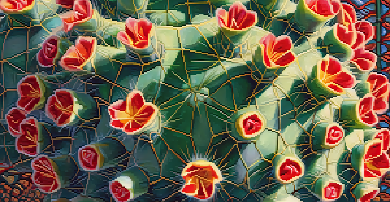 A detailed close-up of a peyote cactus highlighting its spines and vibrant colors against a softly blurred background.
