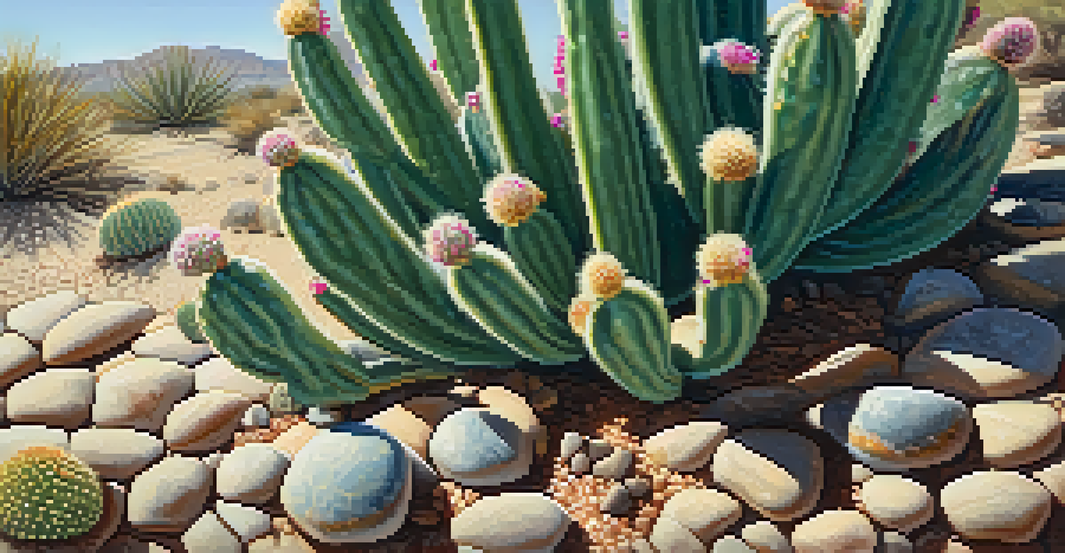A close-up of a mature peyote cactus with flowering buds, showcasing its textures and colors in a dry desert setting.