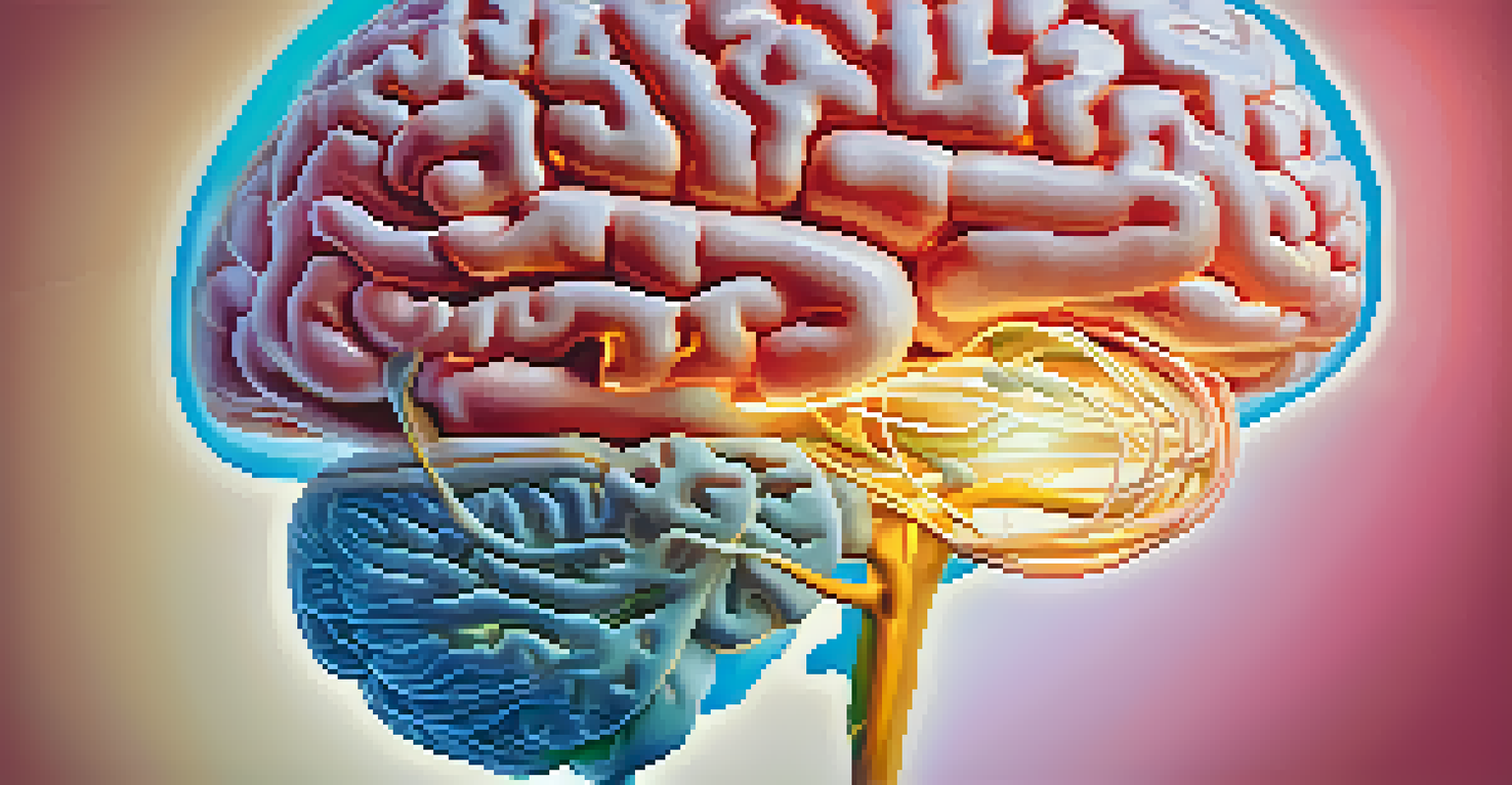 A close-up view of a human brain with highlighted neural activity areas and glowing effects.