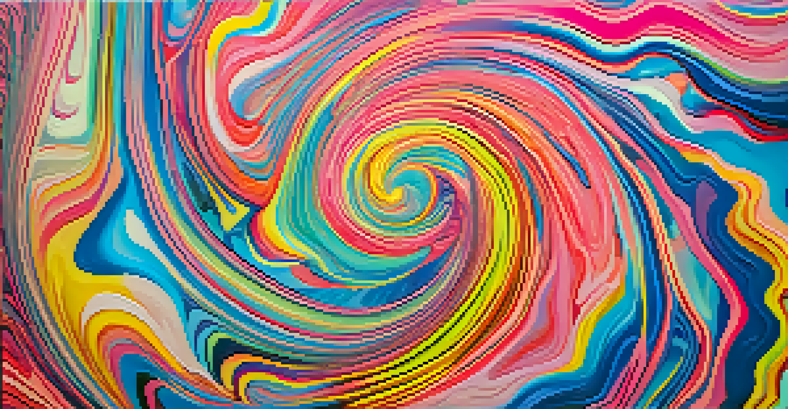 An abstract design of swirling colorful patterns representing the effects of LSD, with vibrant neon colors creating a psychedelic feel.