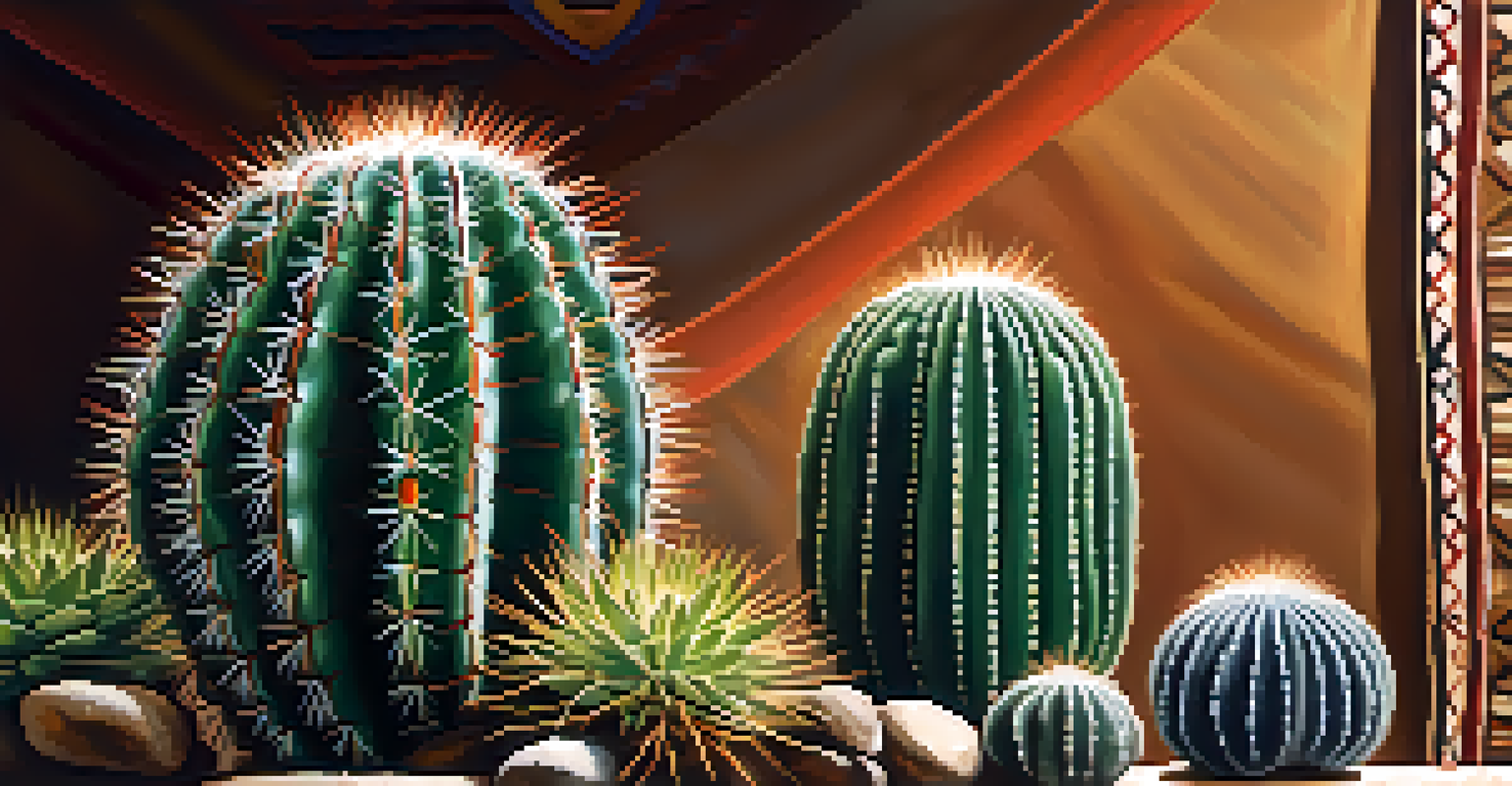 A close-up of a peyote cactus in a ceremonial setting, with soft lighting highlighting its textures.