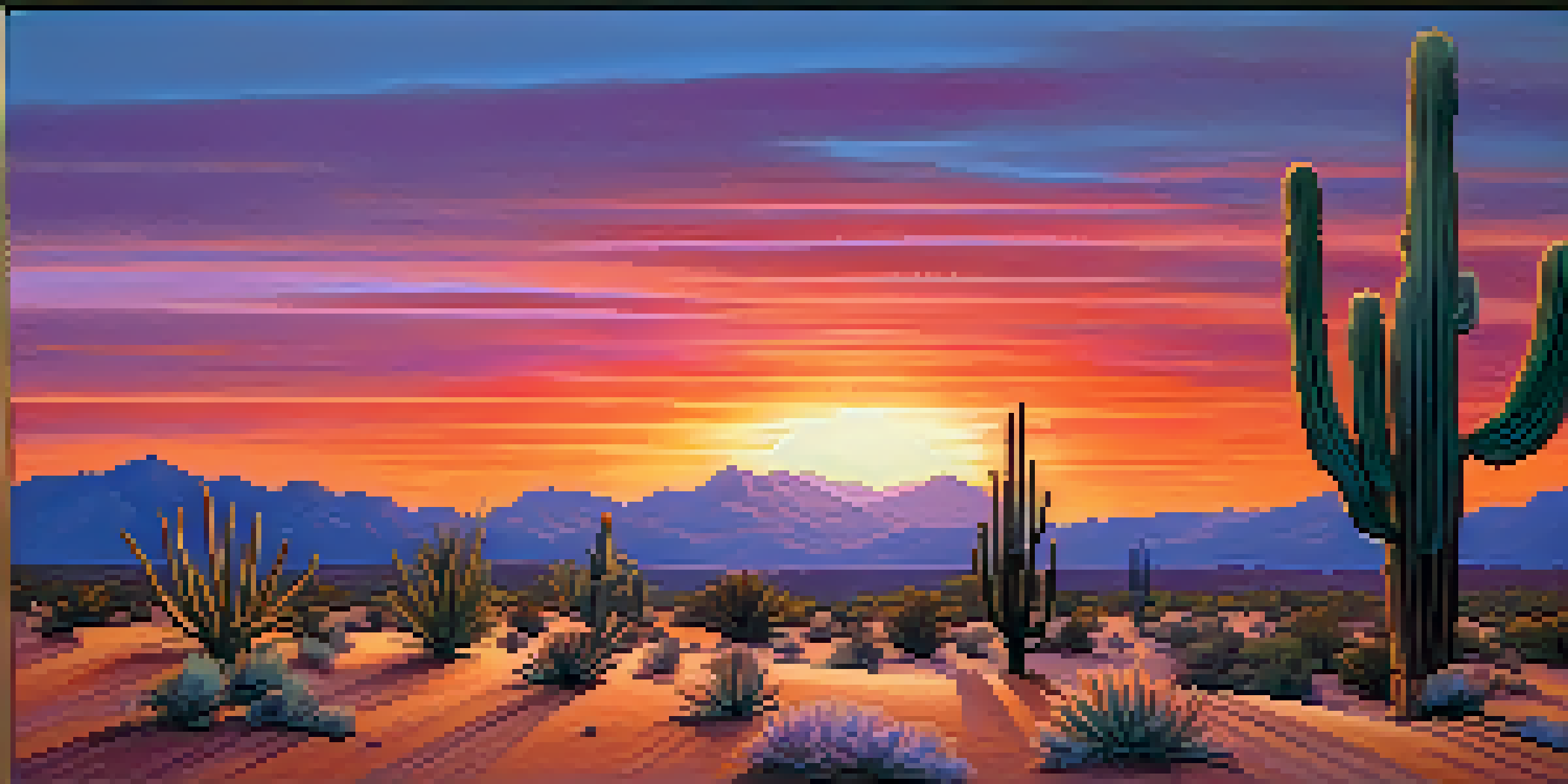 A desert landscape with a small peyote cactus at sunset, showcasing vibrant colors and soft shadows.