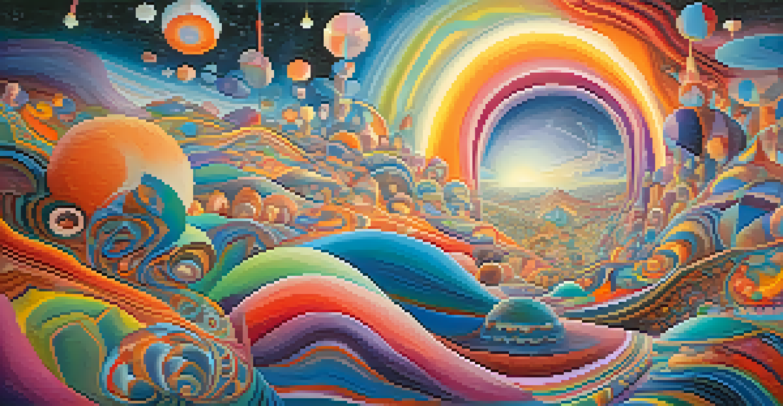 An abstract dreamscape with swirling colors, geometric shapes, and glowing lights, representing insights and emotional connections.