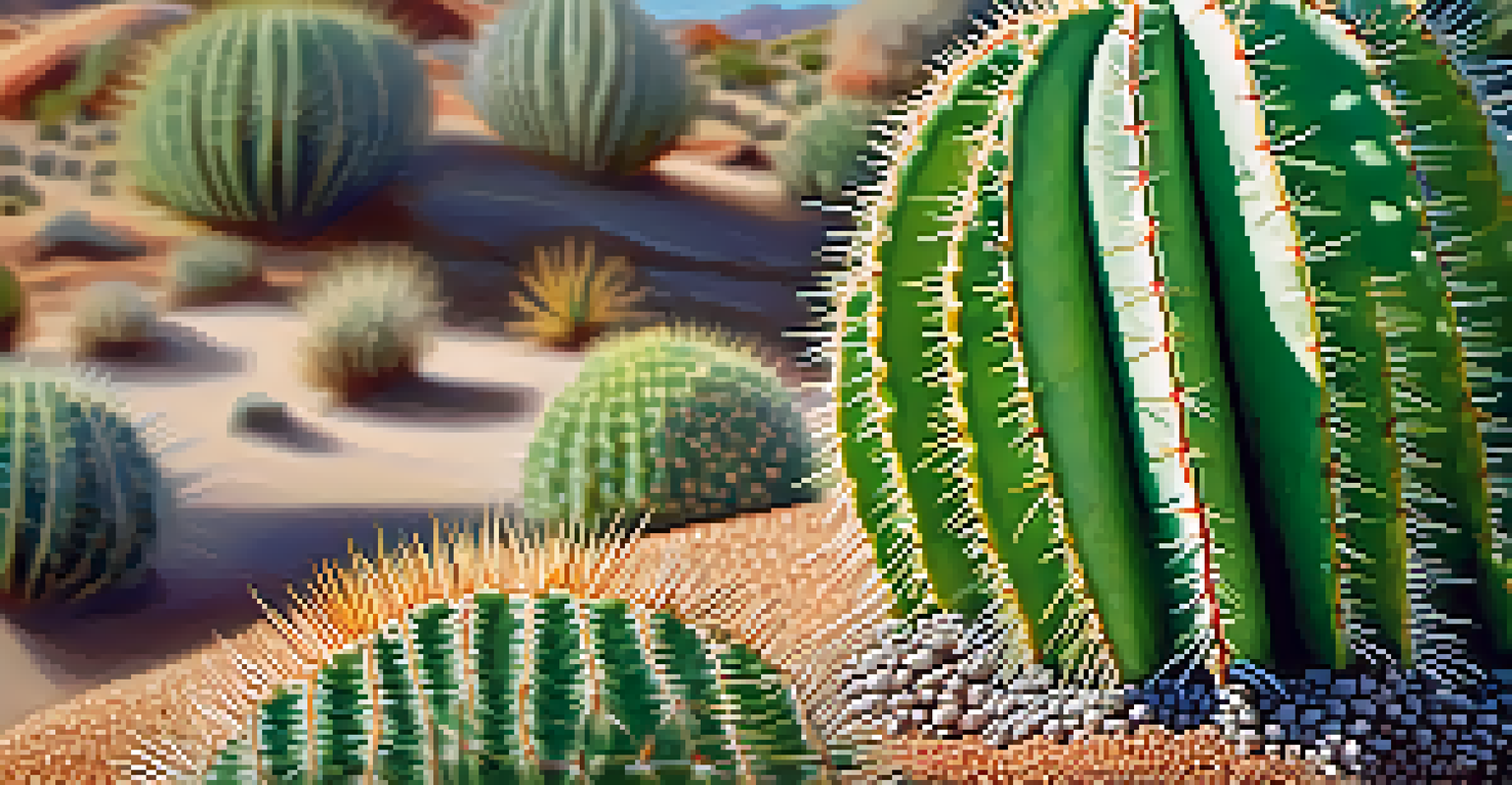 Detailed close-up of a peyote cactus with sunlight highlighting its green texture and spines.