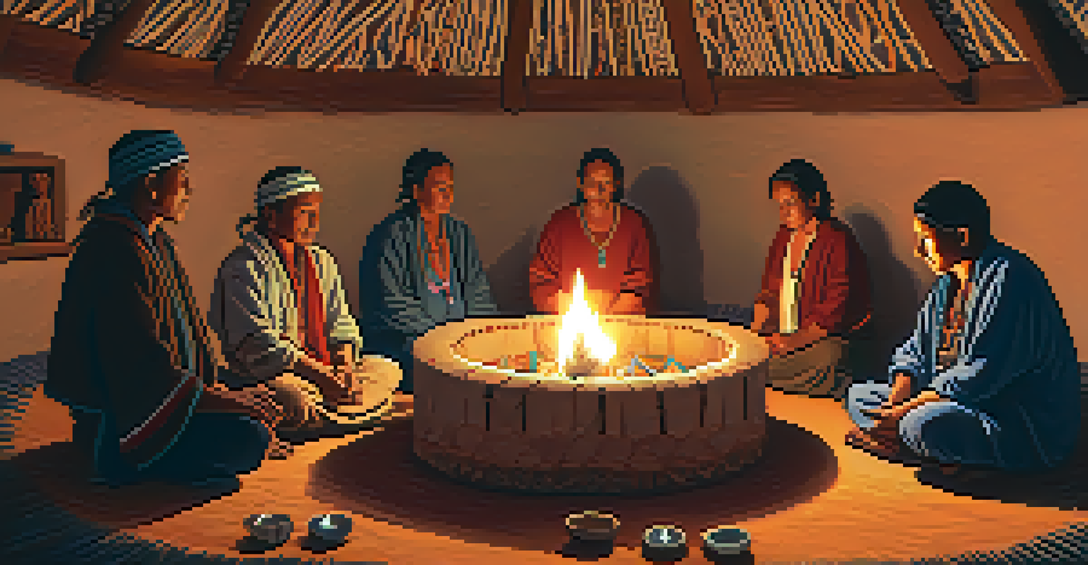A close-knit Peyote ceremony inside a sweat lodge, with participants in a circle and a central Peyote cactus on an altar surrounded by warm candlelight.