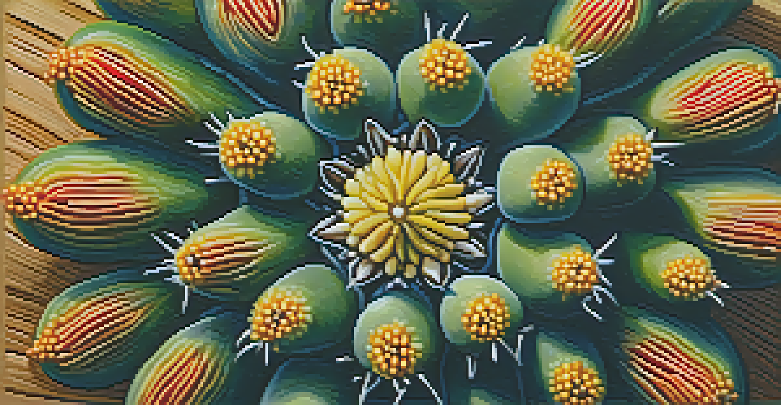 A close-up view of a peyote cactus displaying its unique shape and colors on a wooden surface.
