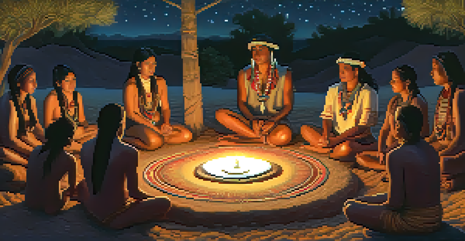 An indigenous person participating in a peyote ceremony surrounded by nature and candlelight.