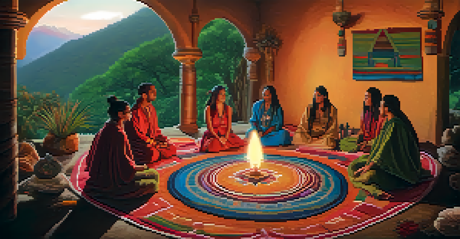A sacred space for a Peyote ceremony with participants in a circle, an altar, and a warm, inviting atmosphere.