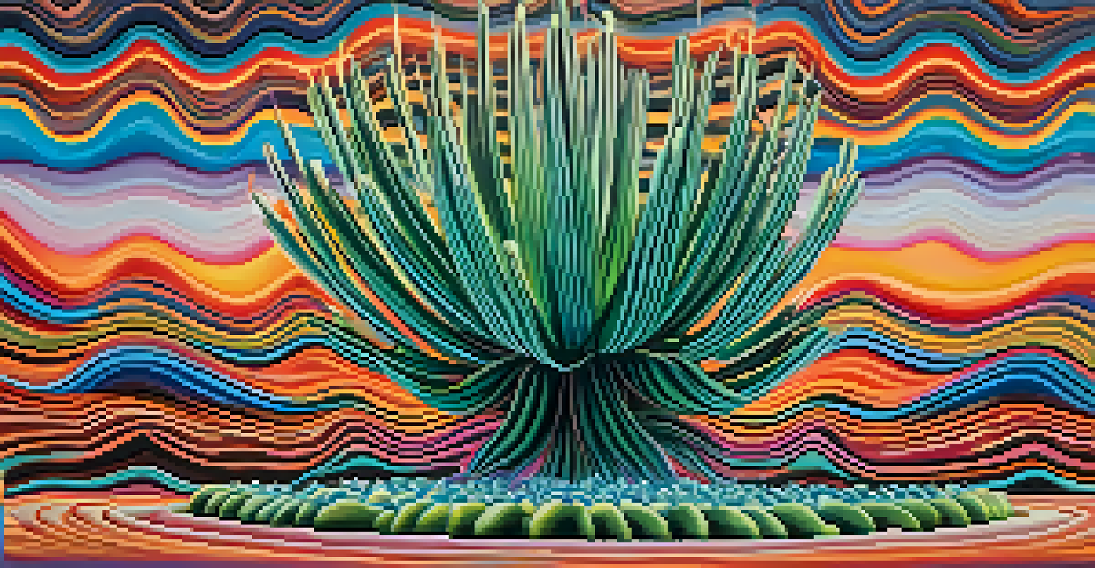 An abstract image showcasing sound waves and colors inspired by psychedelic experiences related to peyote.