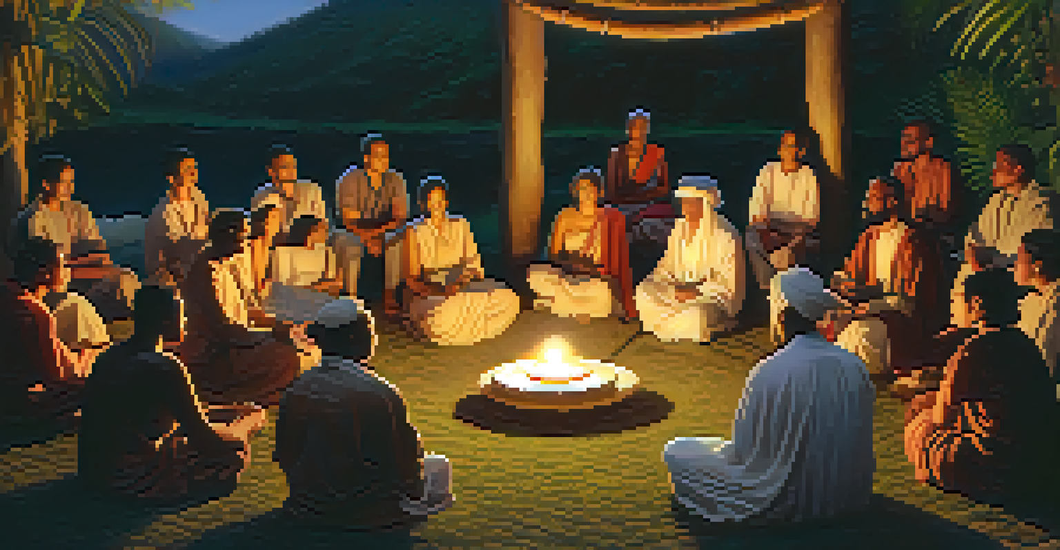 A group of people in a candlelit ceremony, emphasizing unity and tradition.