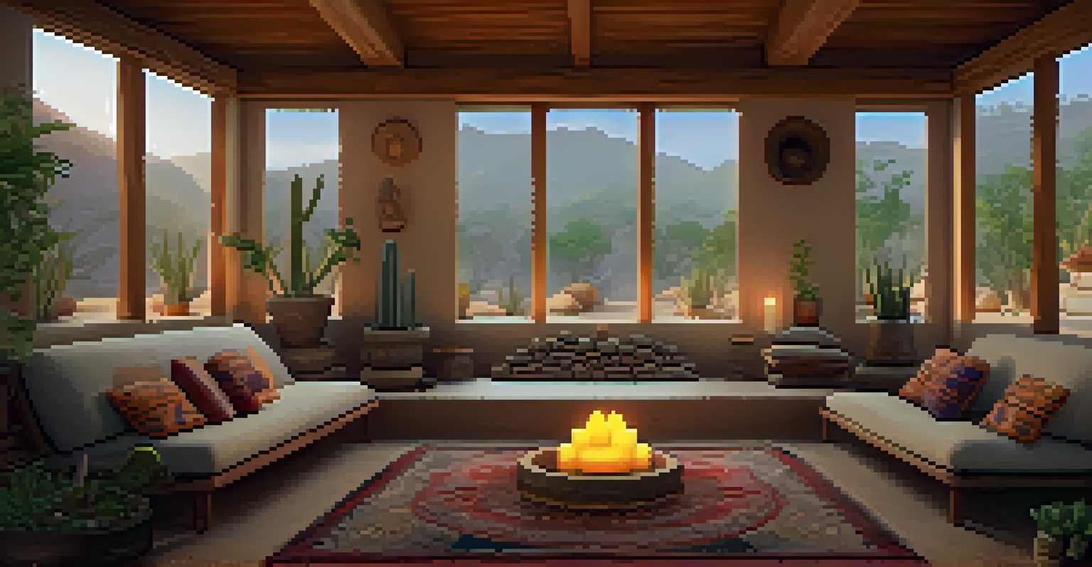 A cozy therapeutic space for a peyote session, with cushions, soft lighting, and an altar with traditional artifacts, exuding calmness.