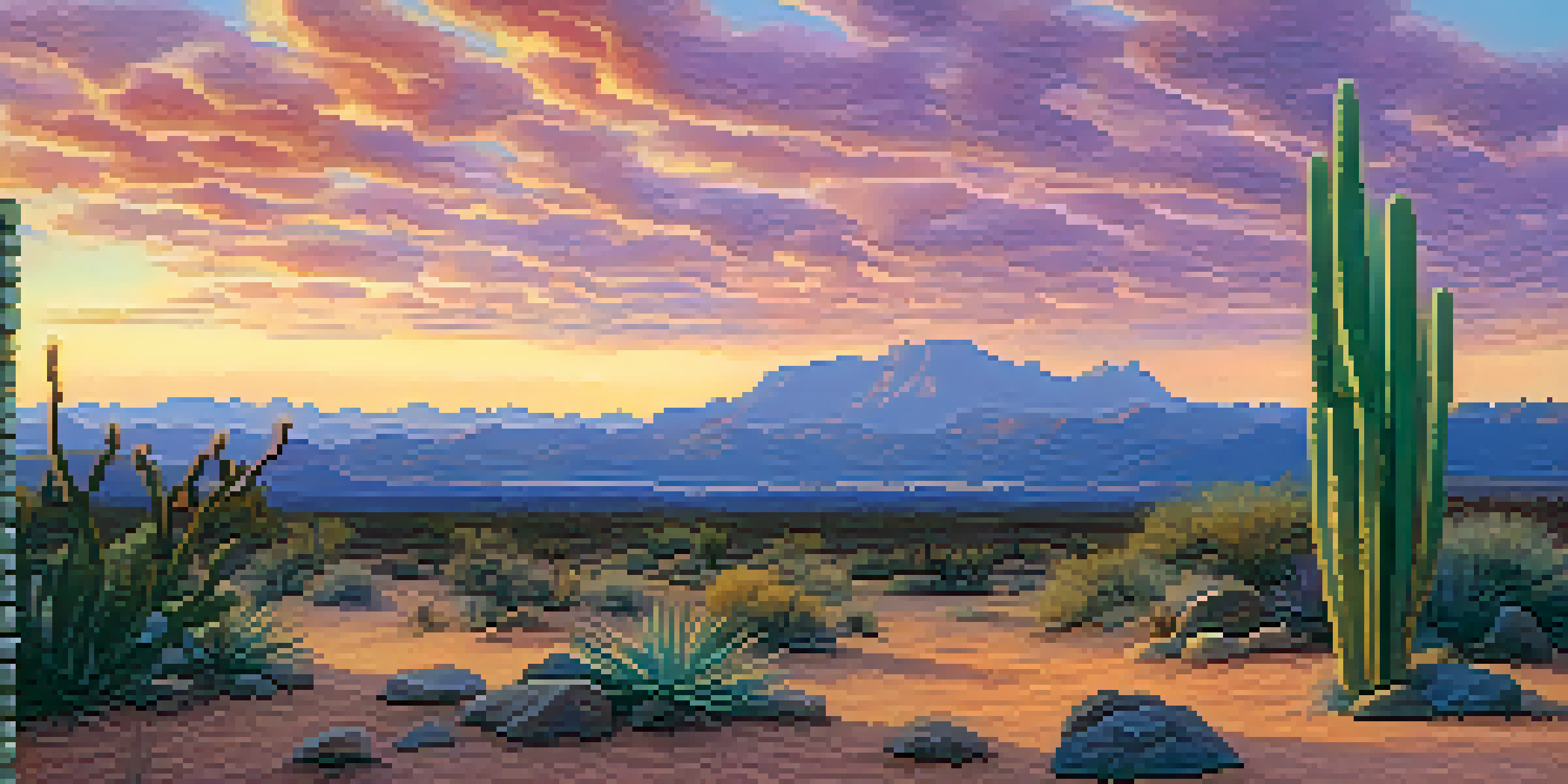 A tranquil desert scene with a peyote cactus in front of a colorful sunset sky, highlighting the beauty of nature.
