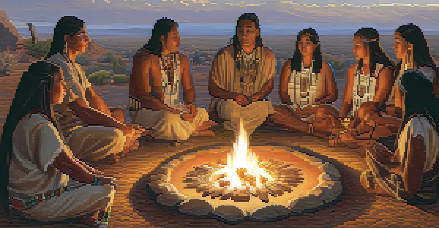 A group of people in a traditional peyote ceremony, gathered around a fire with cultural artifacts around them.