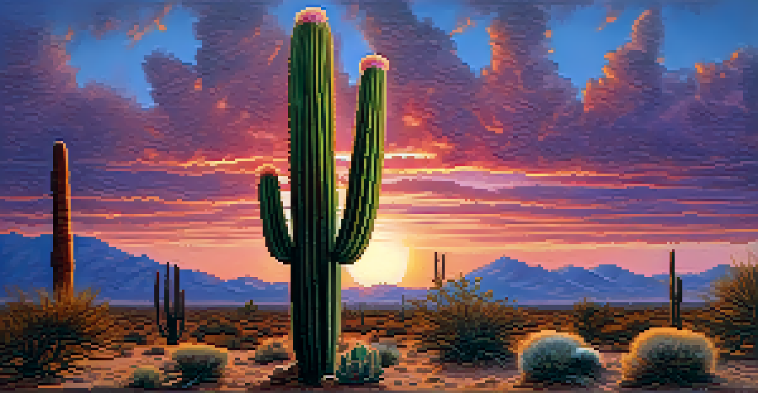 A peyote cactus in a colorful desert sunset.