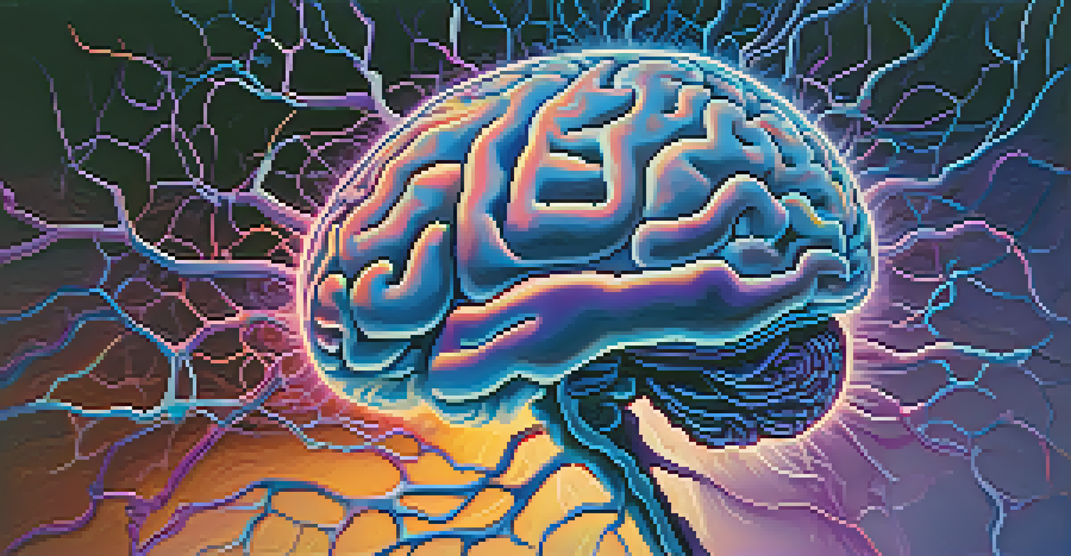 An artistic representation of a brain with colorful neural pathways, symbolizing psychedelic effects.