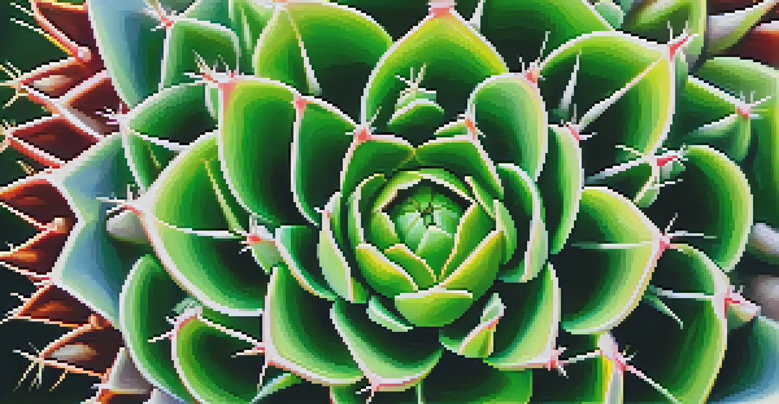 A detailed close-up of a green peyote cactus with spines, set against a blurred background of traditional Indigenous patterns.