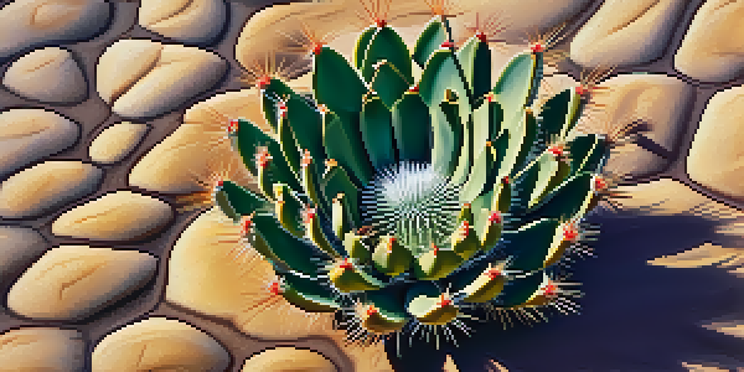 A close-up of a Peyote cactus in a sandy desert, showcasing its unique texture and vibrant colors with sunlight creating soft shadows.