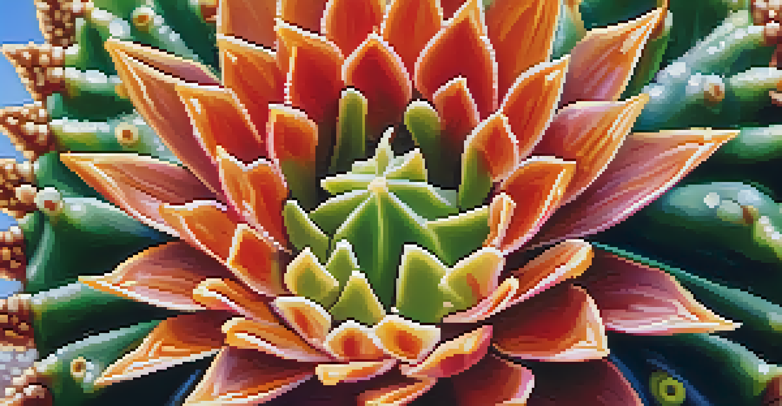 Close-up of a peyote cactus highlighting its textured skin and vibrant colors, with dew drops in the early morning light.