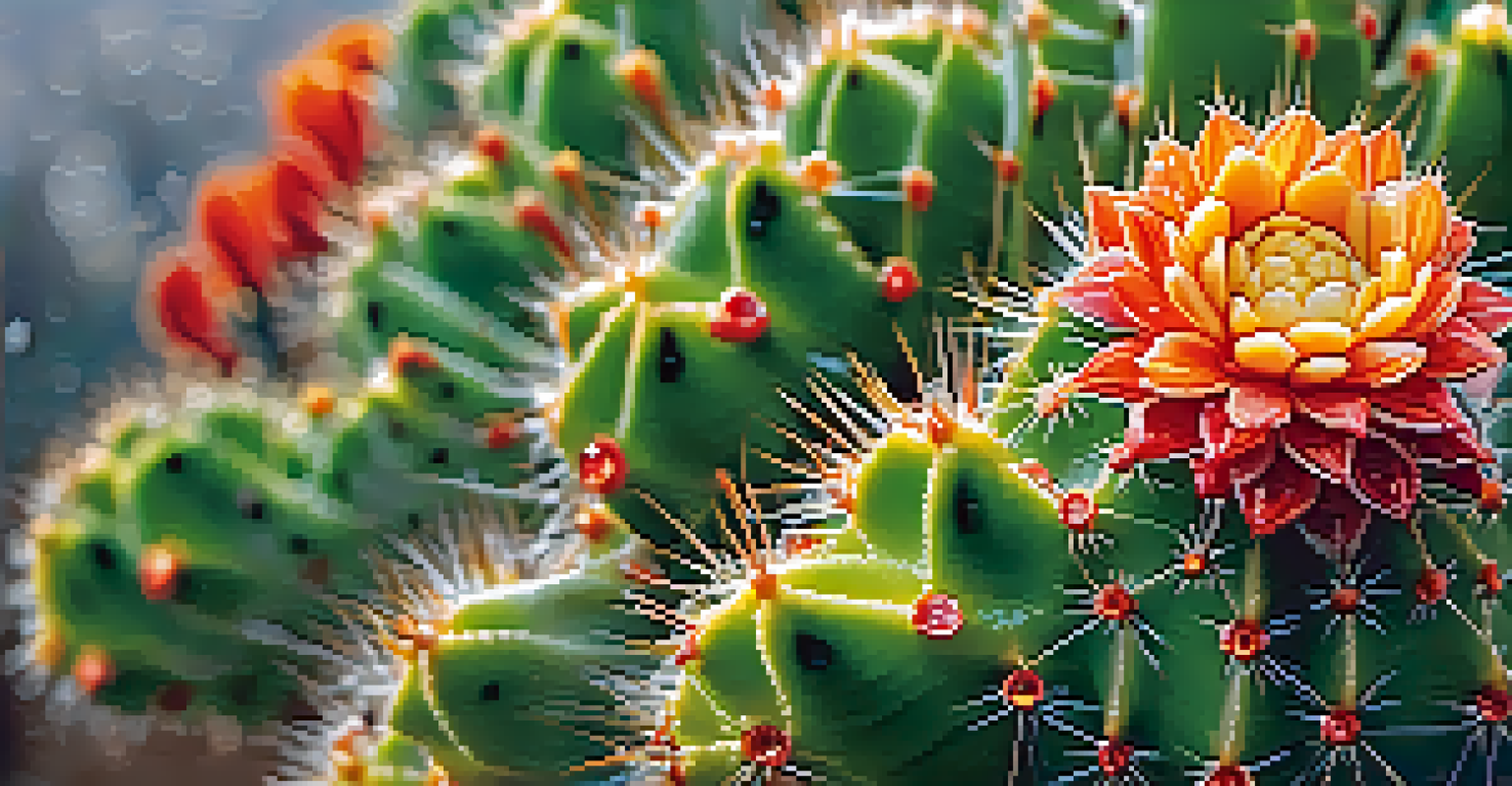 Close-up of a peyote cactus highlighting its unique texture and vibrant colors with drops of water.