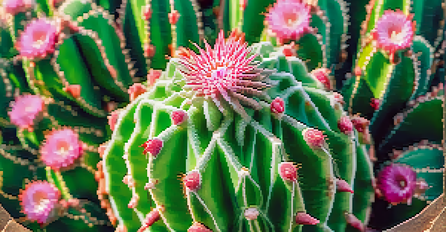 Close-up of a peyote cactus highlighting its circular shape, spines, and textured skin in soft natural light.