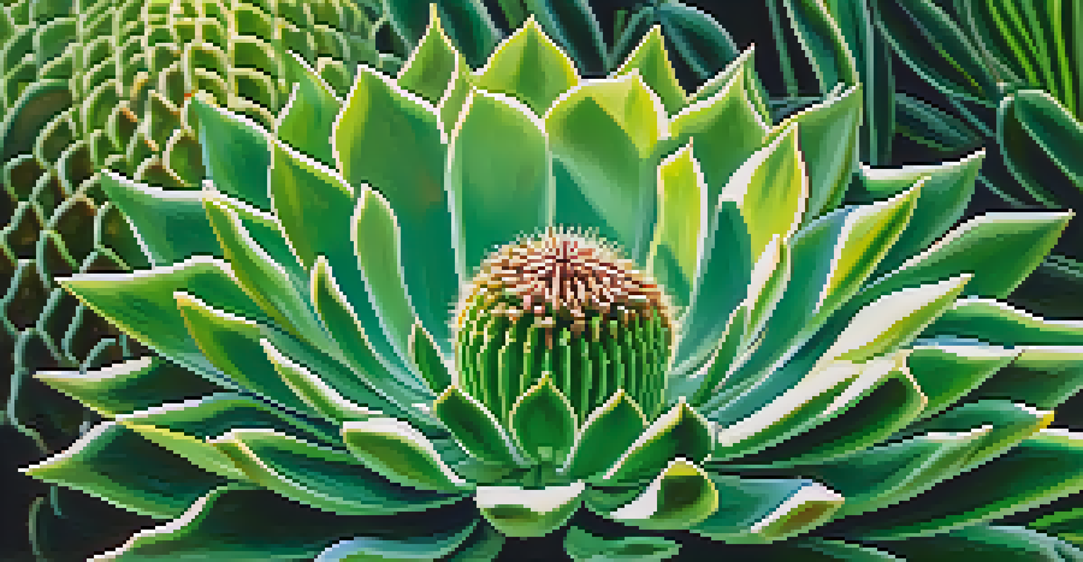 A close-up of a peyote cactus with detailed spines and green color, surrounded by blurred green forest.