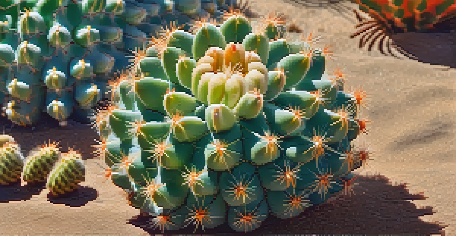 A close-up of a peyote cactus showcasing its intricate textures against a blurred tranquil nature background.