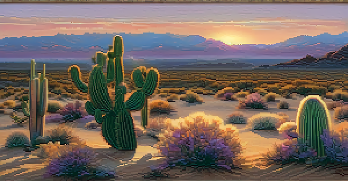 A small peyote cactus in a desert landscape at sunset, showcasing its unique shape against a colorful sky.