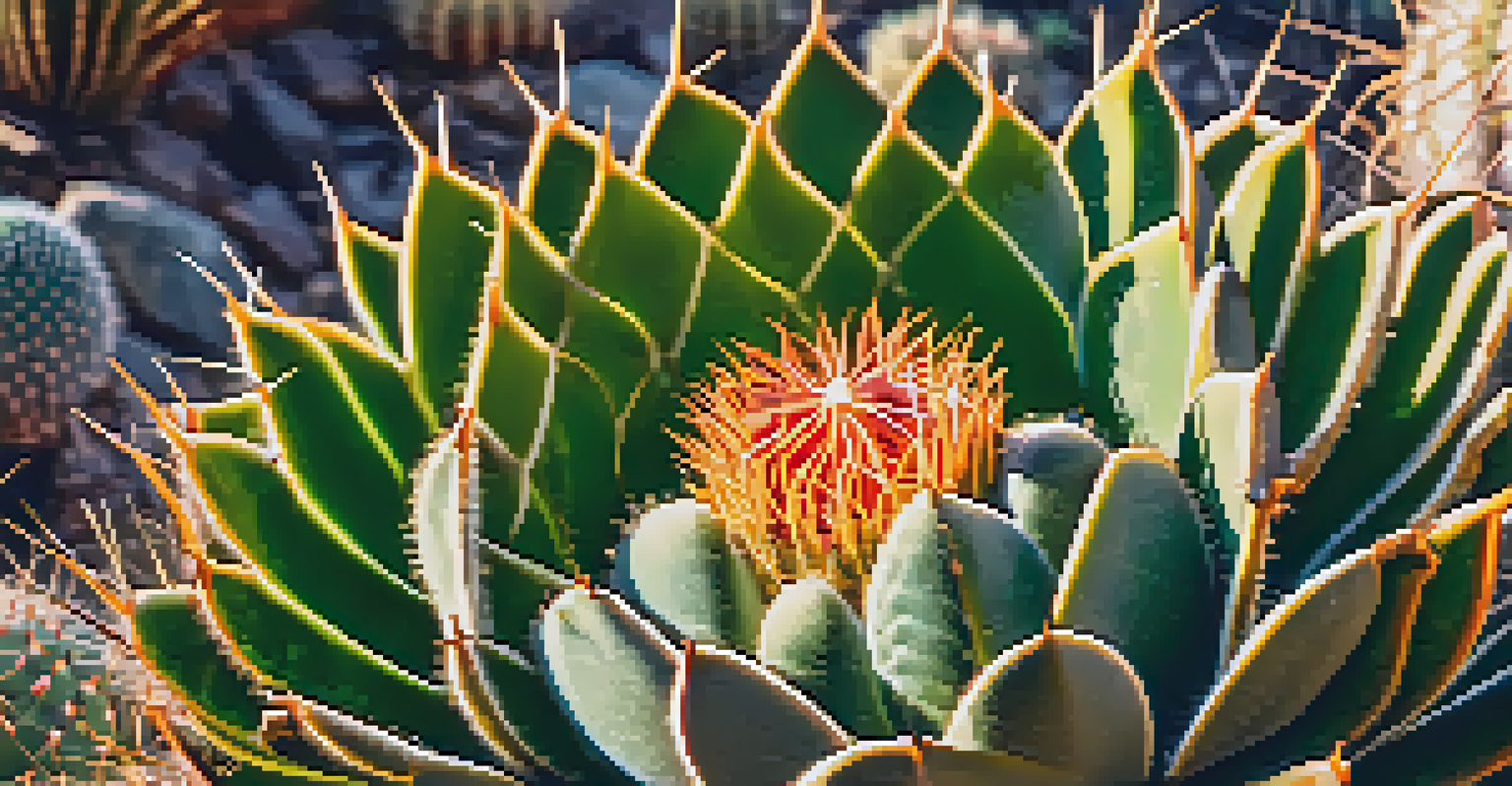 A detailed close-up of a peyote cactus, highlighting its texture and colors against a blurred desert background.