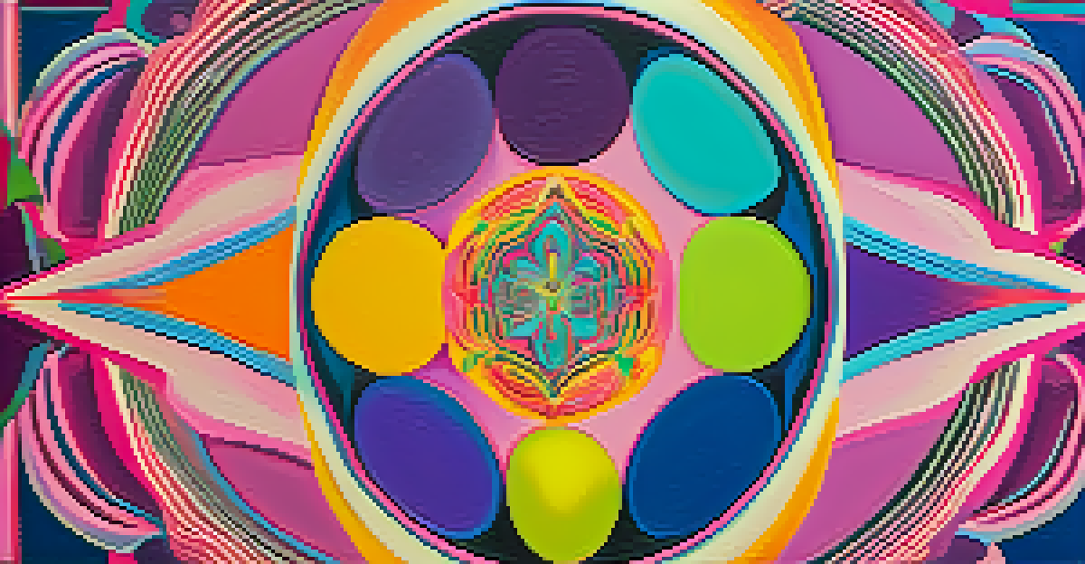 An abstract image depicting swirling geometric patterns and vibrant colors, representing a psychedelic experience.