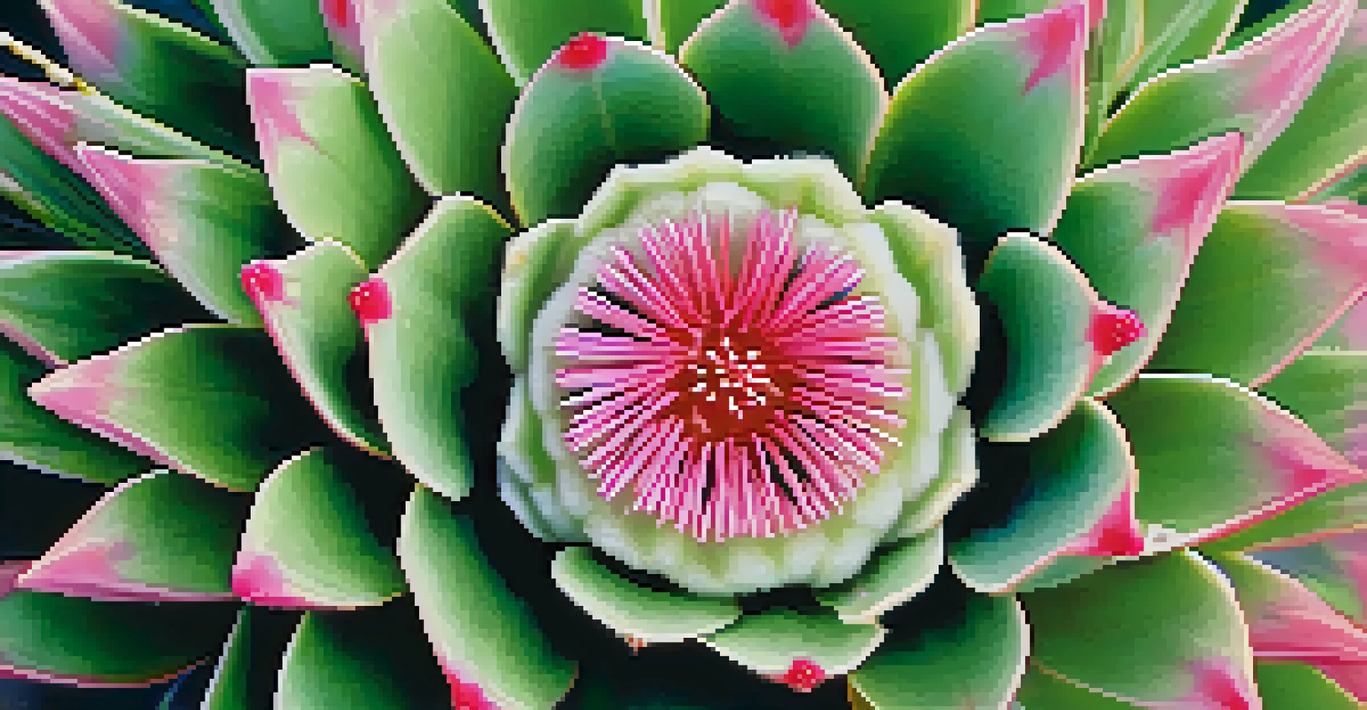 Close-up of a peyote cactus highlighting its texture and flowers.