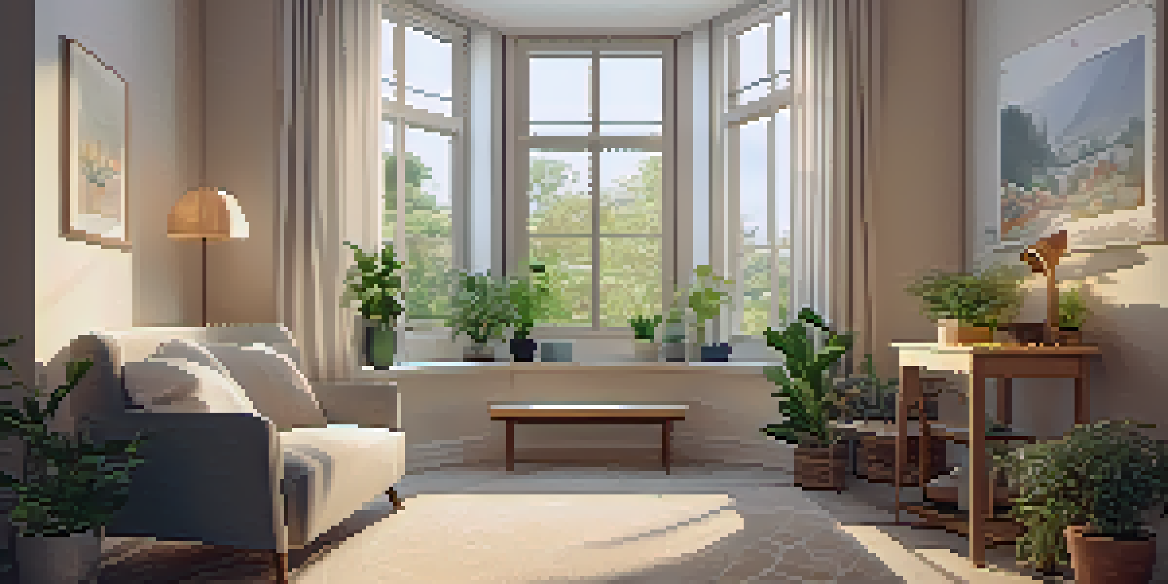 A cozy therapy room with soft lighting, an armchair, a table with a notebook and tea, and plants, creating a peaceful environment.