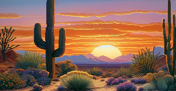 A peaceful desert scene with a peyote cactus at sunset, highlighting the beauty of nature.