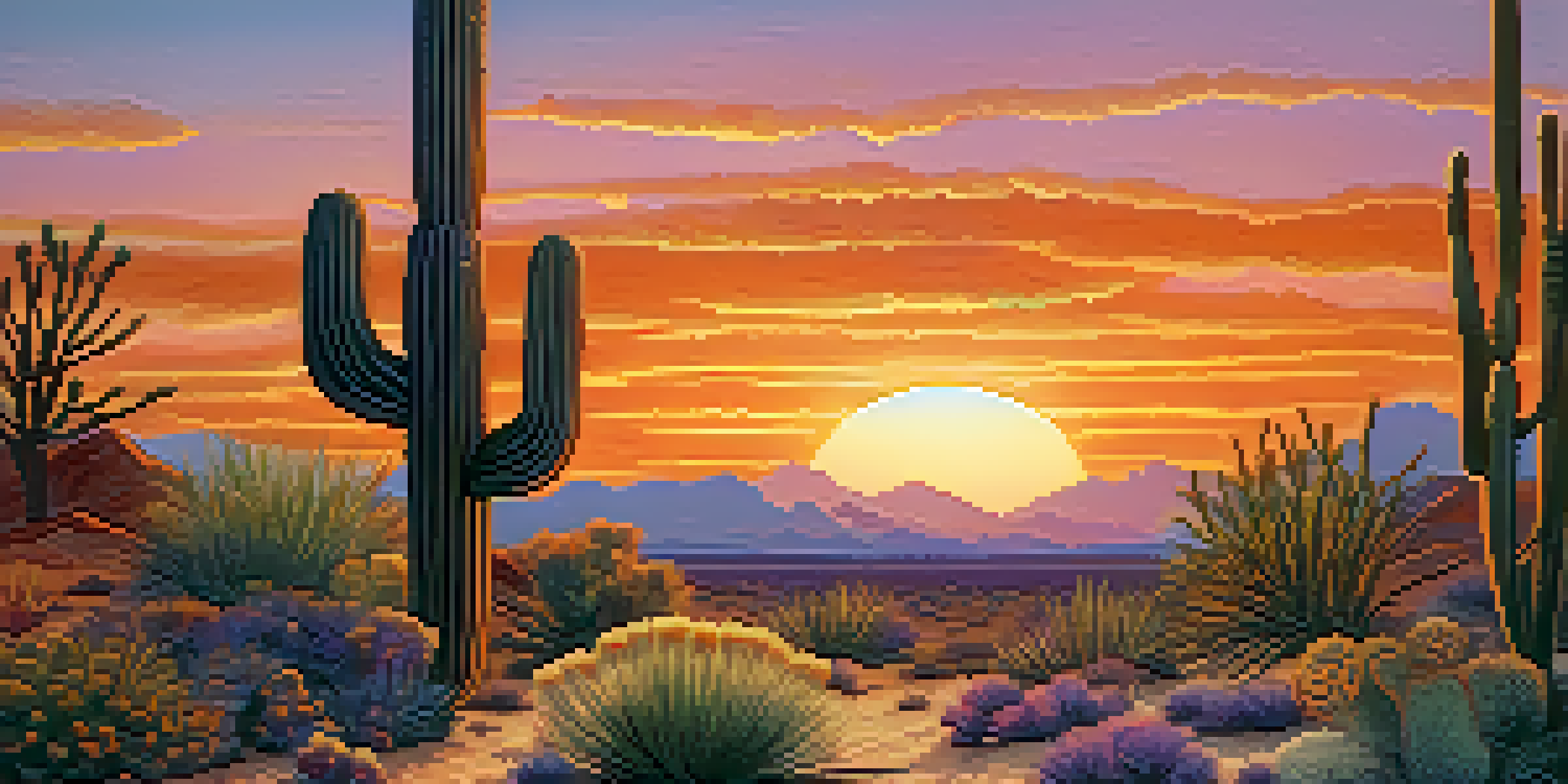 A peaceful desert scene with a peyote cactus at sunset, highlighting the beauty of nature.