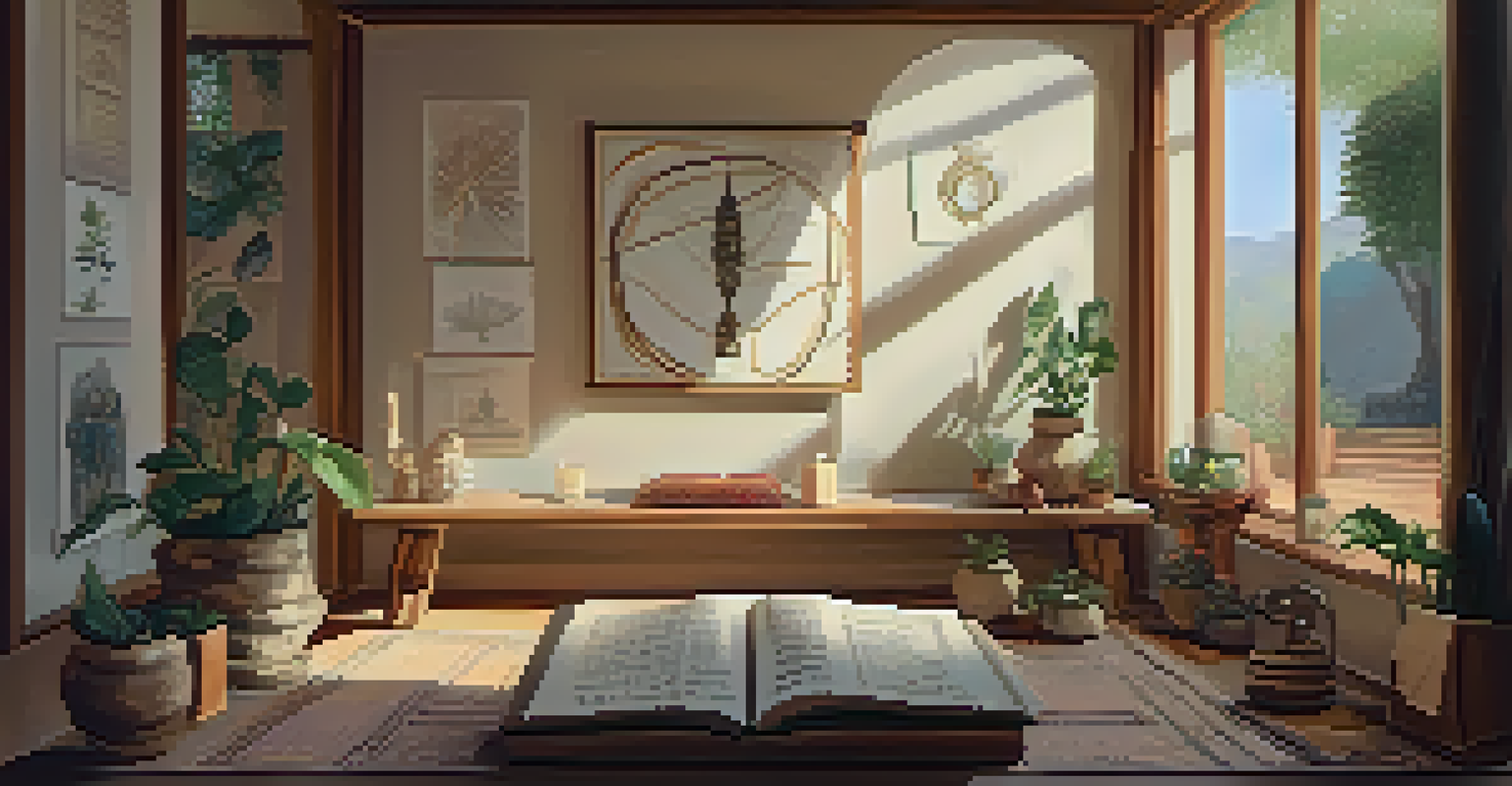 A cozy indoor space for reflection after a peyote ceremony, with cushions, candles, and a journal on a table.