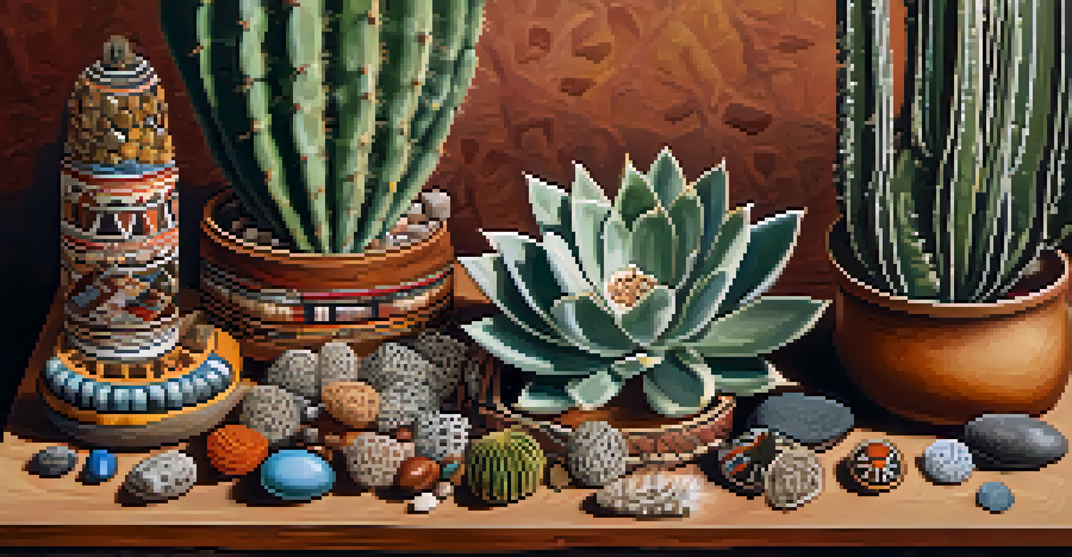 A close-up of a peyote cactus with Indigenous healing items, showcasing detailed textures and warm lighting.