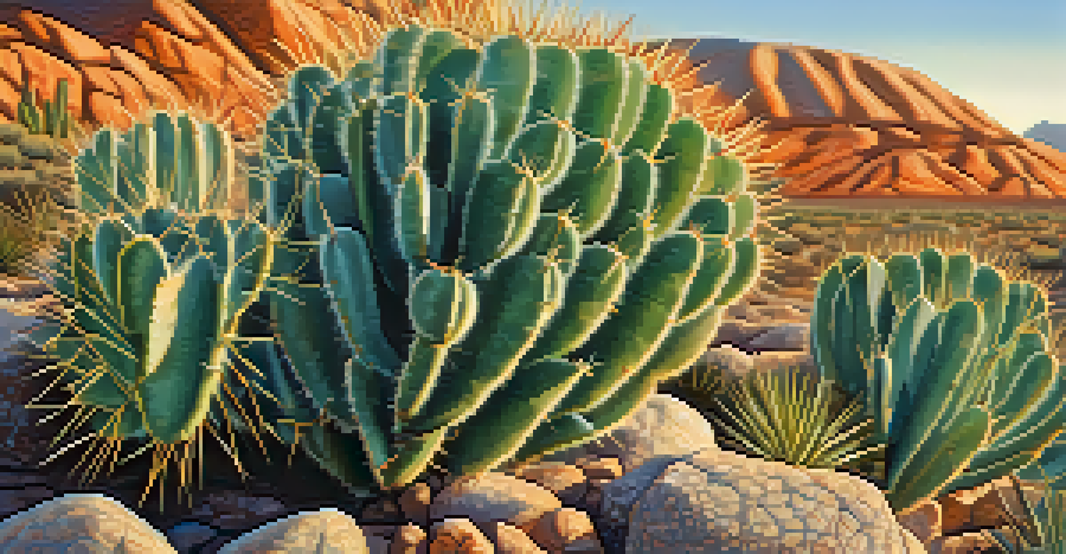 A close-up of a peyote cactus in its natural habitat with blurred desert landscape in the background.