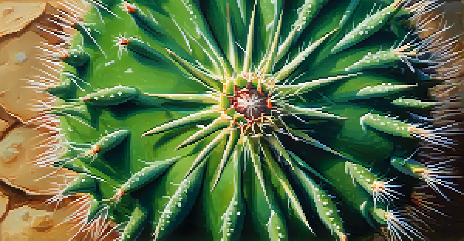 A close-up of a peyote cactus with water droplets, highlighting its texture and green color.
