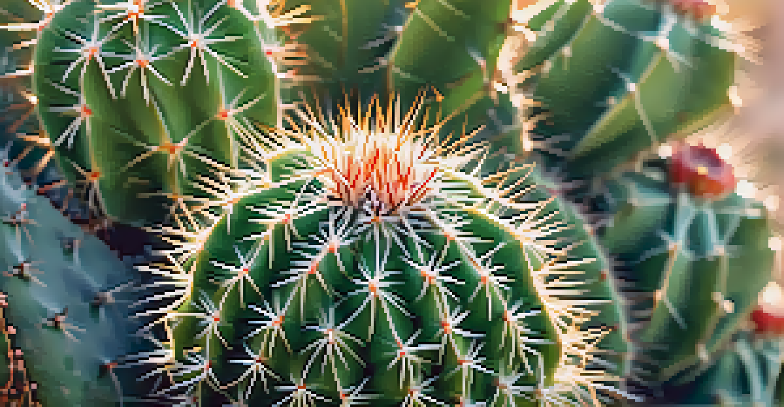 Close-up view of a peyote cactus, focusing on its texture and colors.
