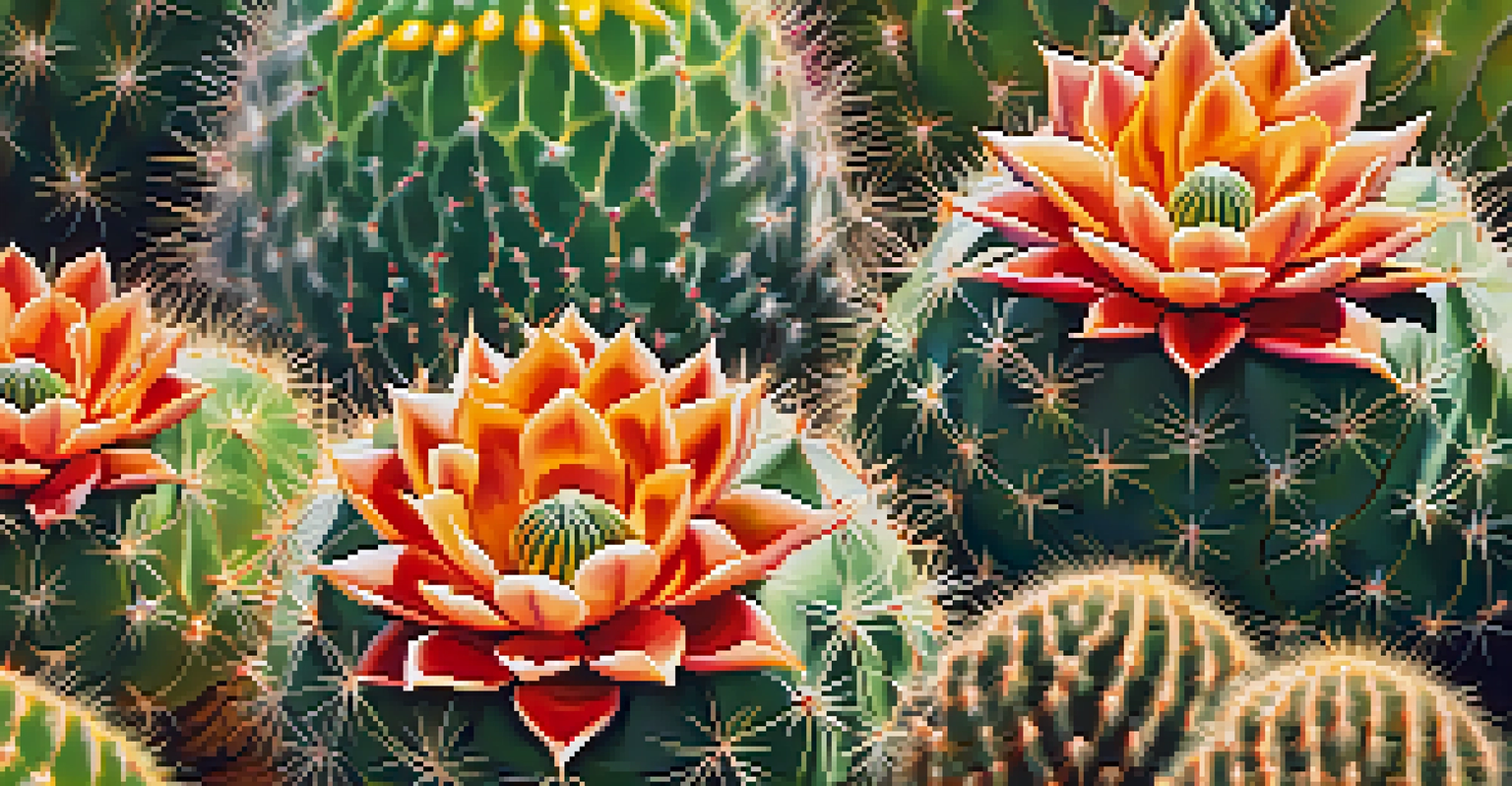 Close-up of peyote cacti with vibrant green textures and soft morning light, with a blurred ceremonial space in the background.