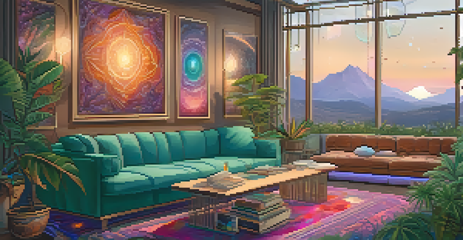 A cozy and calming indoor space for psychedelic therapy, with comfortable seating and natural decor.