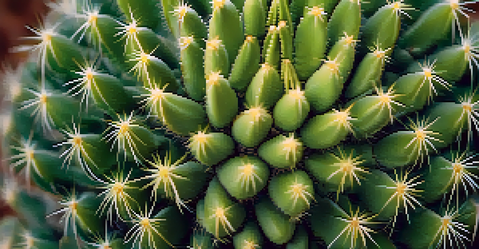 Close-up of a peyote cactus showing its texture and spines with a blurred ceremonial background.