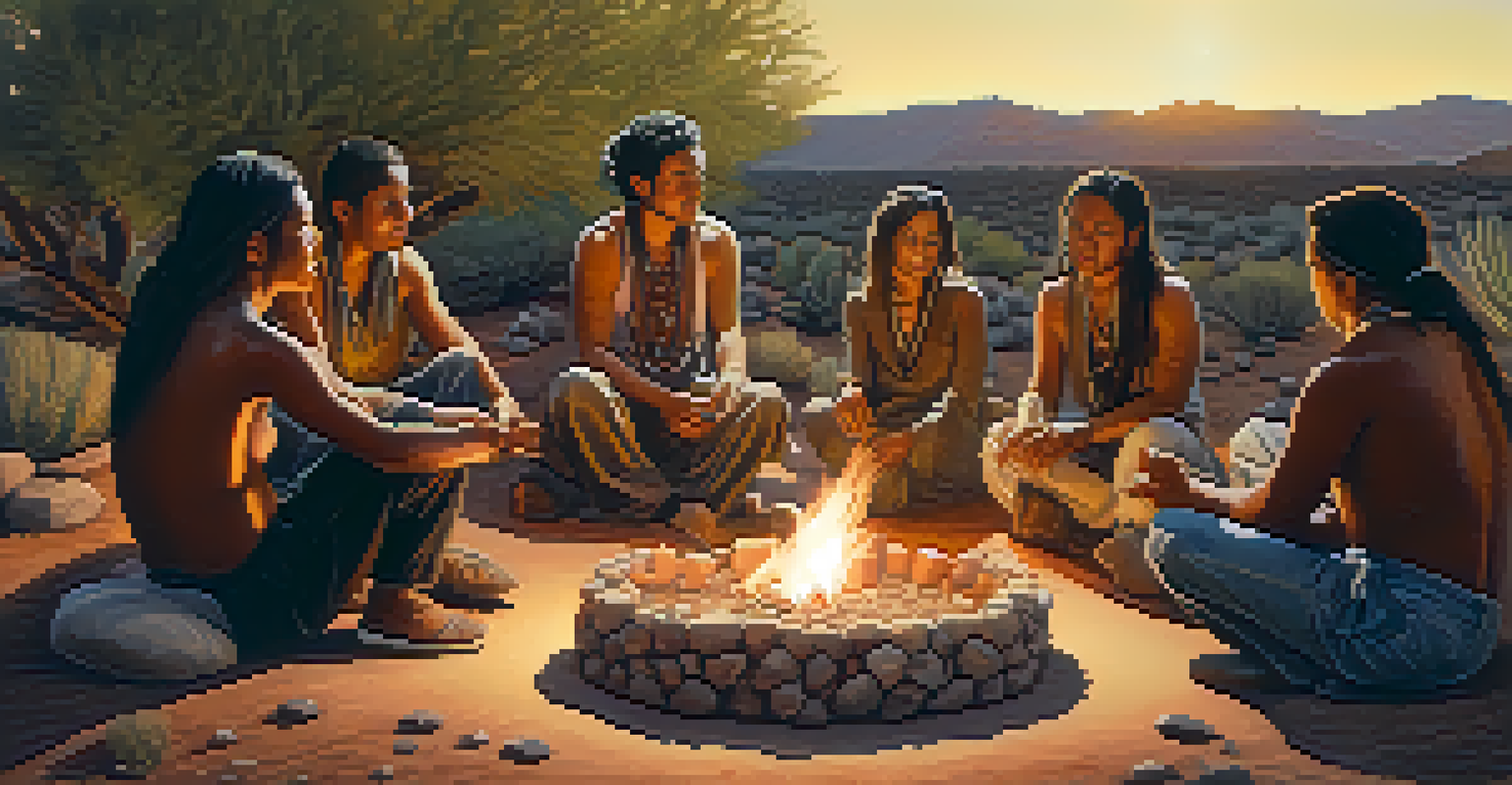 A group of people sitting in a circle around a fire during a Peyote ceremony, holding cacti and sharing a moment of connection.