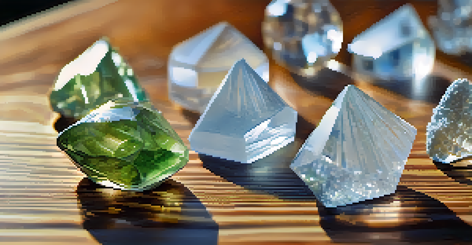 A close-up view of mescaline crystals on wood, highlighting their transparent and reflective surfaces.