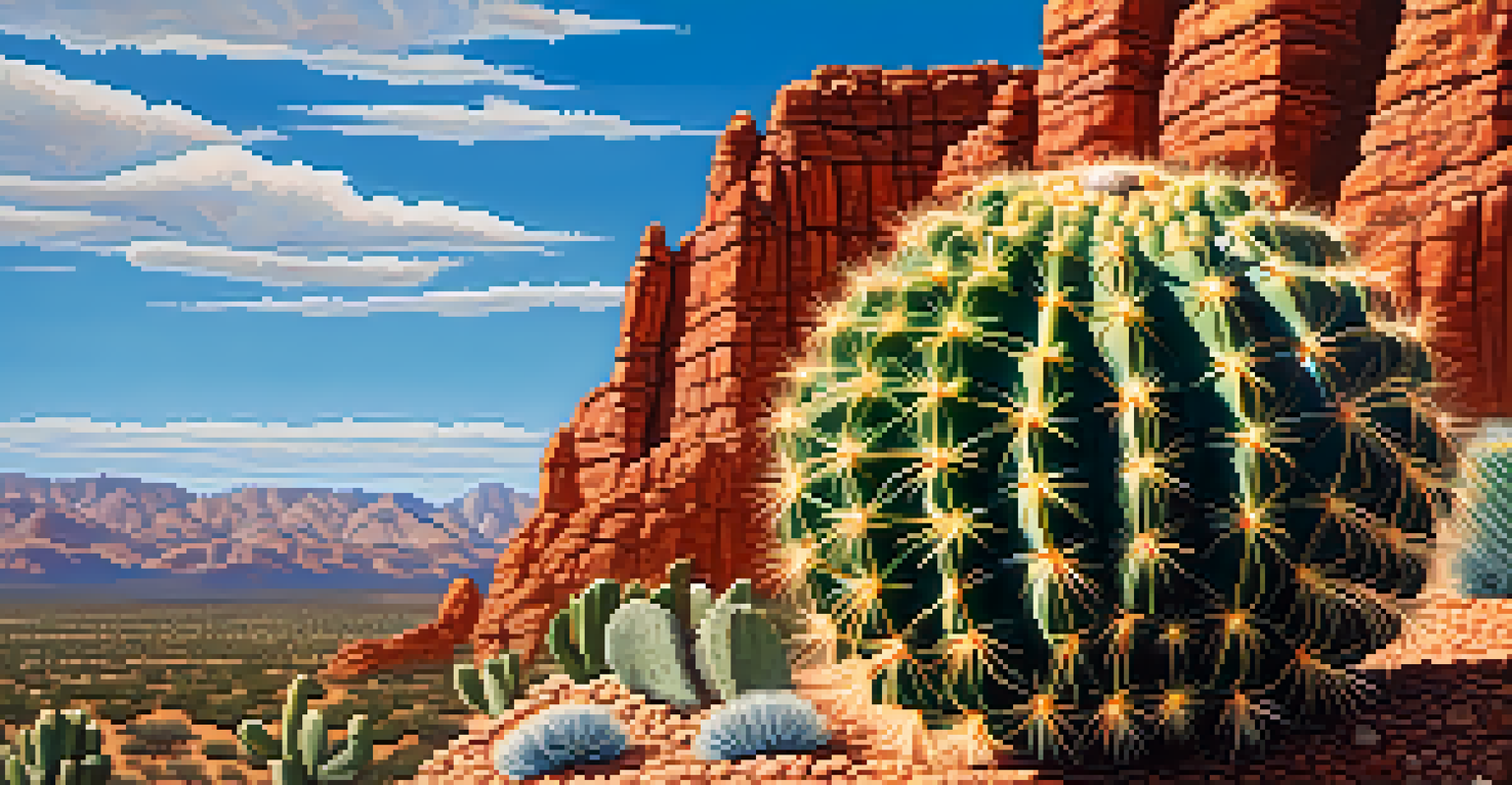 A close-up view of a peyote cactus in the desert, highlighting its unique texture and colors.
