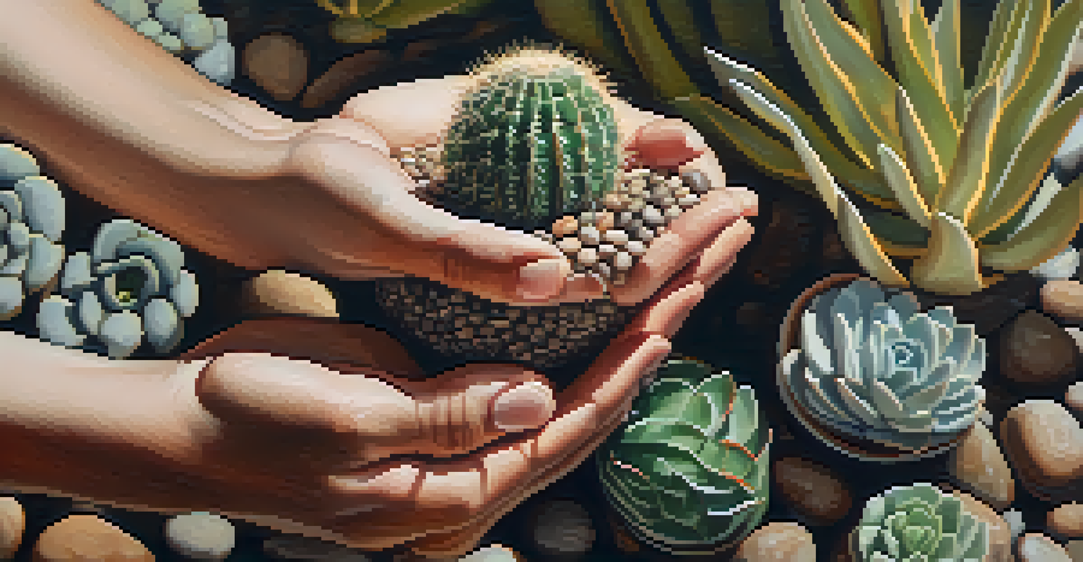 Close-up of hands holding a Peyote cactus with a softly blurred natural background.